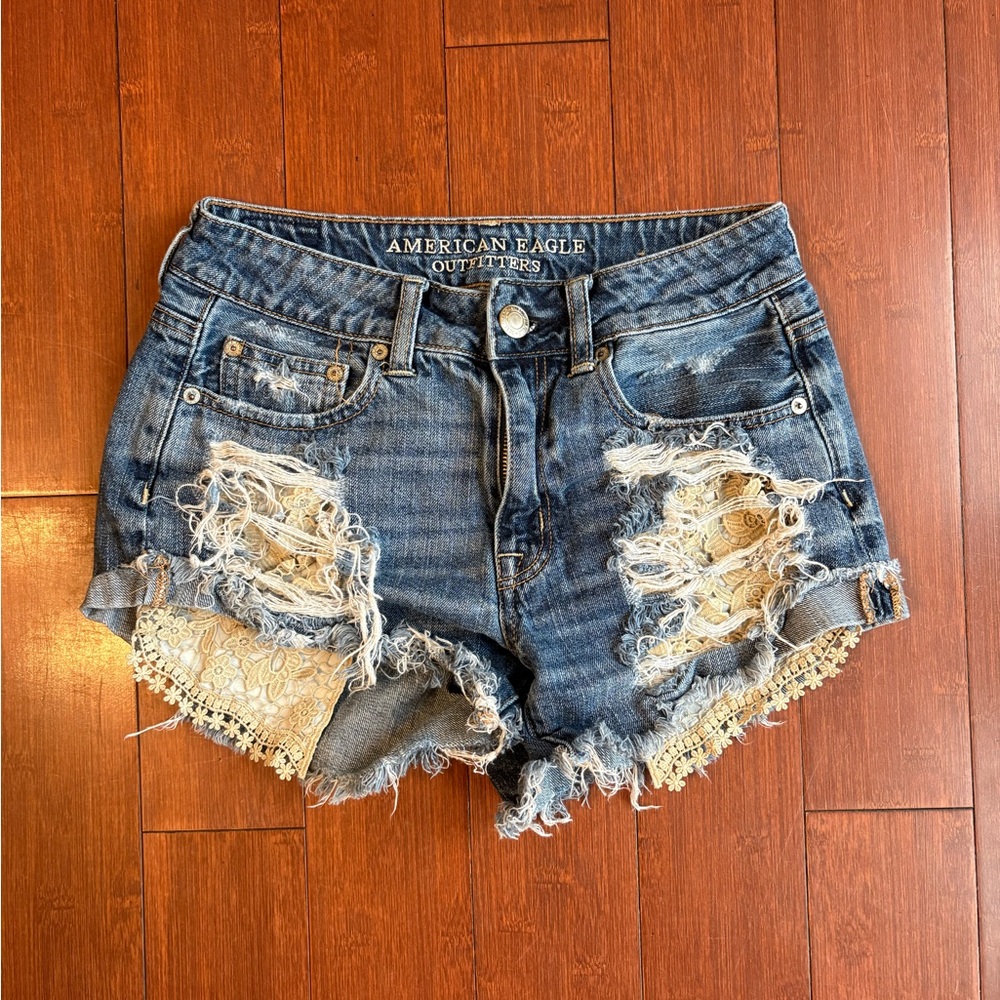 AE Ripped Blue Jean Shorts